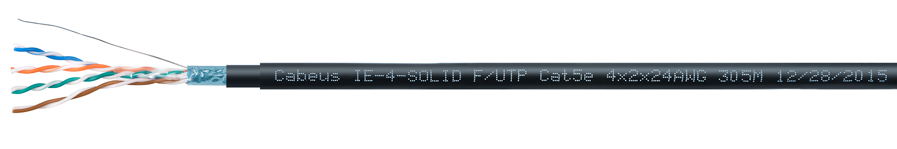 Кабель Cabeus Industrial Ethernet, экранированная витая пара FTP (F/UTP), категории 5e, 4 пары, одножильный (solid), экран - фольга, внутренний/внешний (-40°C - +75°C), двойная оболочка PVC UV (305м)