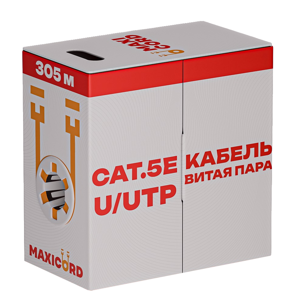 Кабель витая пара Maxicord кат.5е U/UTP4 CCA 24AWG LSZH нг(А)-HF, серый, 305 м